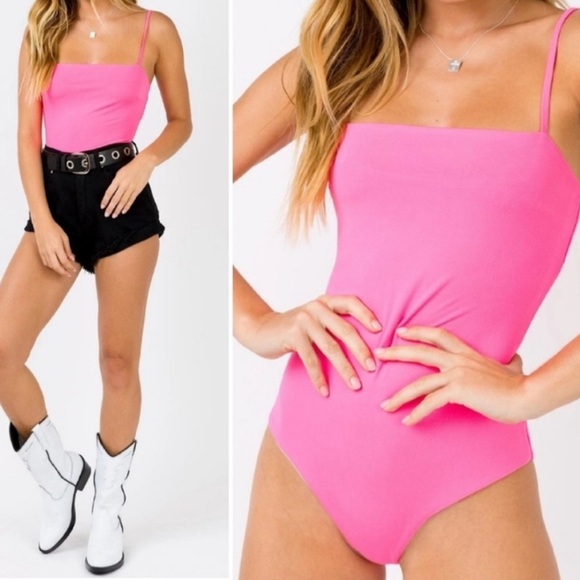 Princess Polly Tops - Princess Polly Neon Pink Aarush Bodysuit, Size 4 Small Lined Sleeveless Tank Top